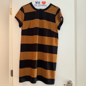 LIKE NEW! H+M Black/Brown Stripe Stretch Knee Length Dress Sz L